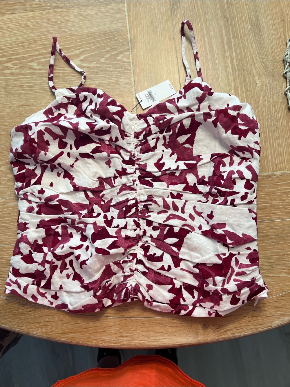 Banana Republic Berry and White Linen Blend Ruched Spaghetti-Strap Camisole